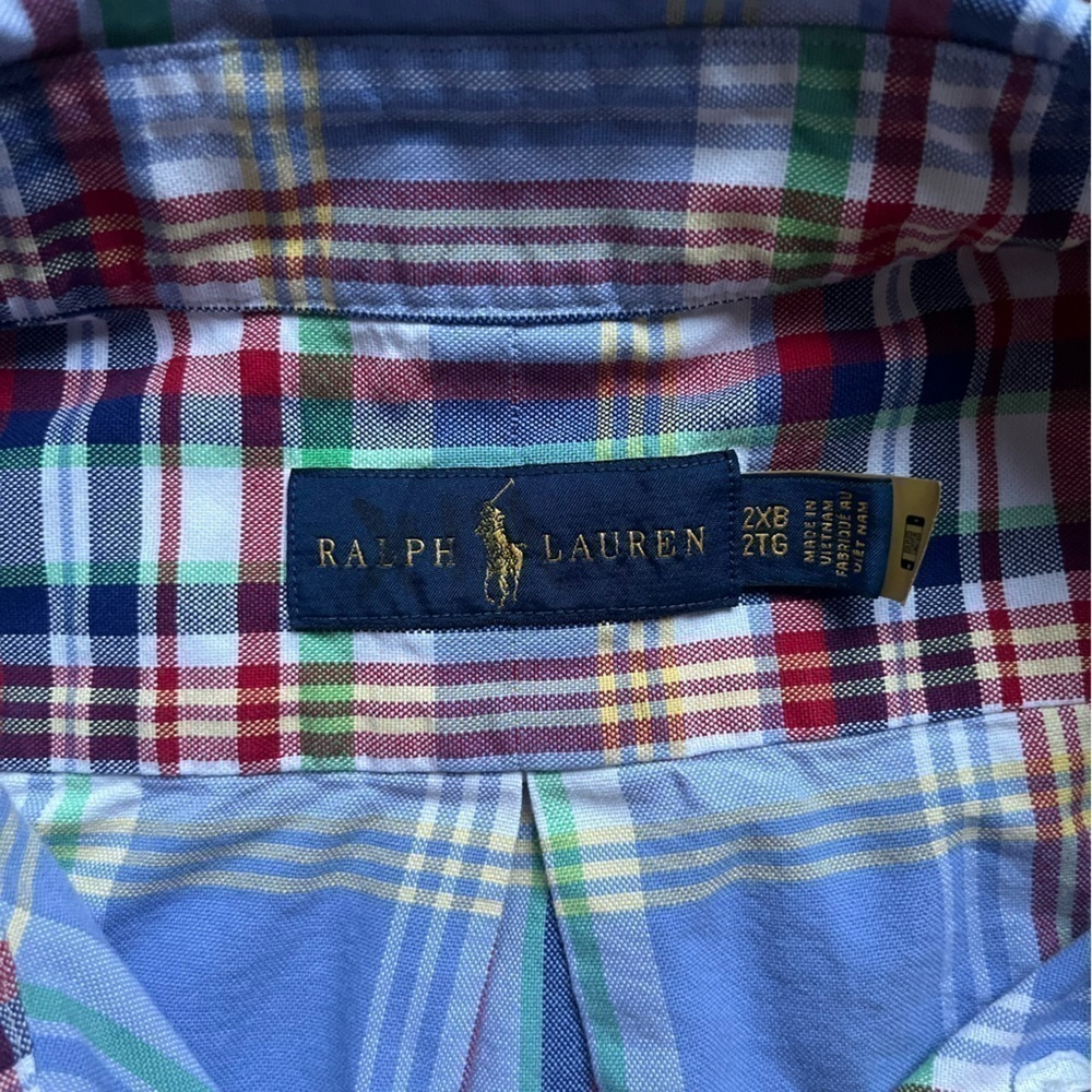 POLO RALPH LAUREN MEN'S NAVY GREEN LONG SLEEVE PLAID OXFORD SHIRT size 2XB. - Picture 4 of 7